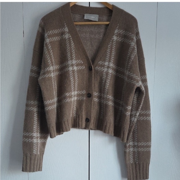Everlane Alpaca Cardigan Sweater - Tan/White -XL - Picture 2 of 5